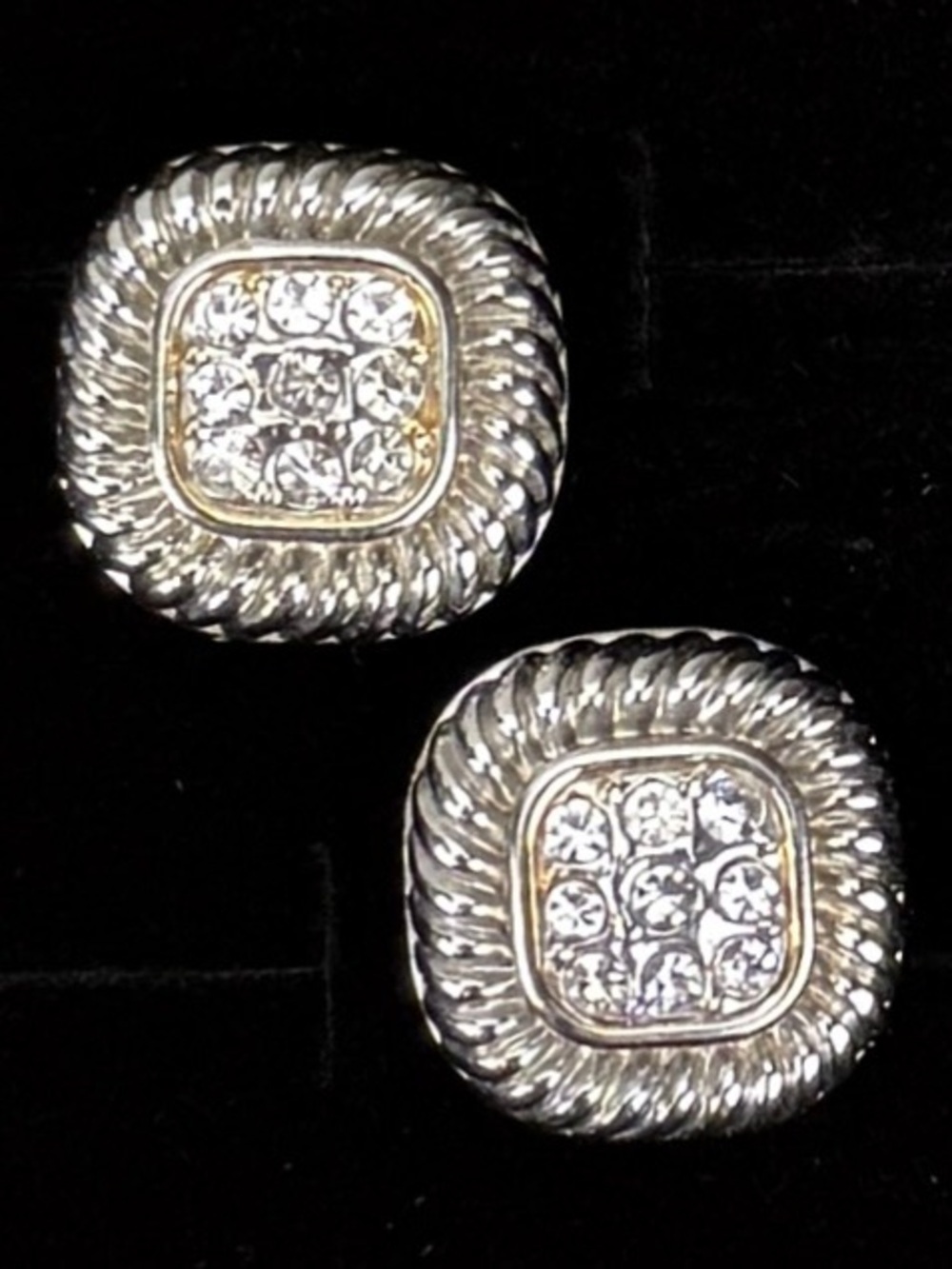 Silvertone vintage bling weighted pierced earrings
